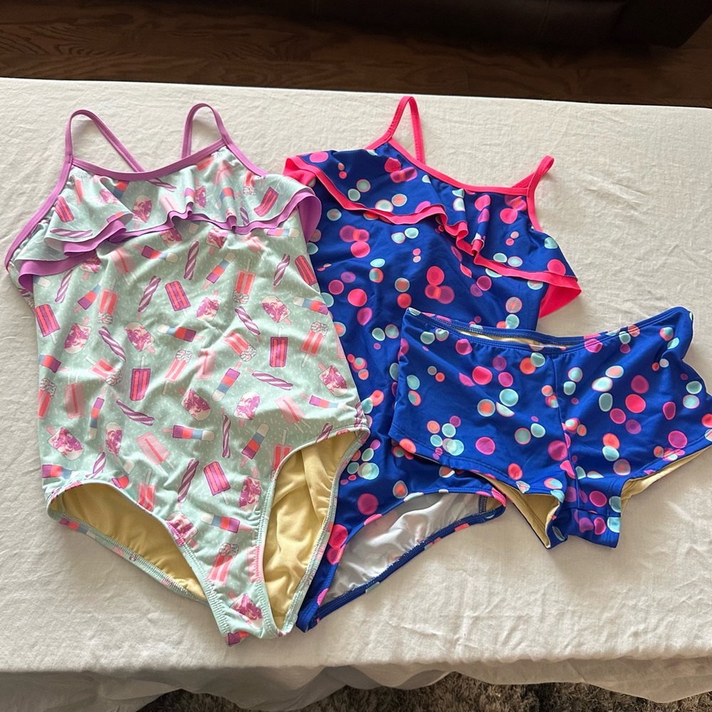 Girls Lands End Colorful One Piece Swimsuit Lot - size 10+